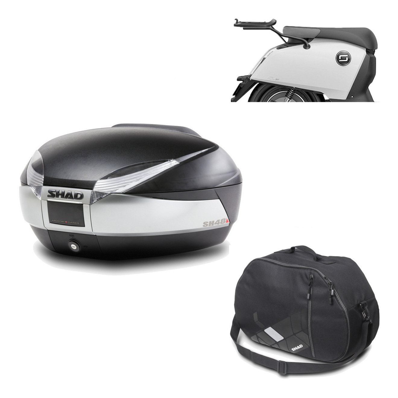 Baul Trasero + Herraje Montaje + Bolsa Interna Sh48 Titanium Premium KIT-186601