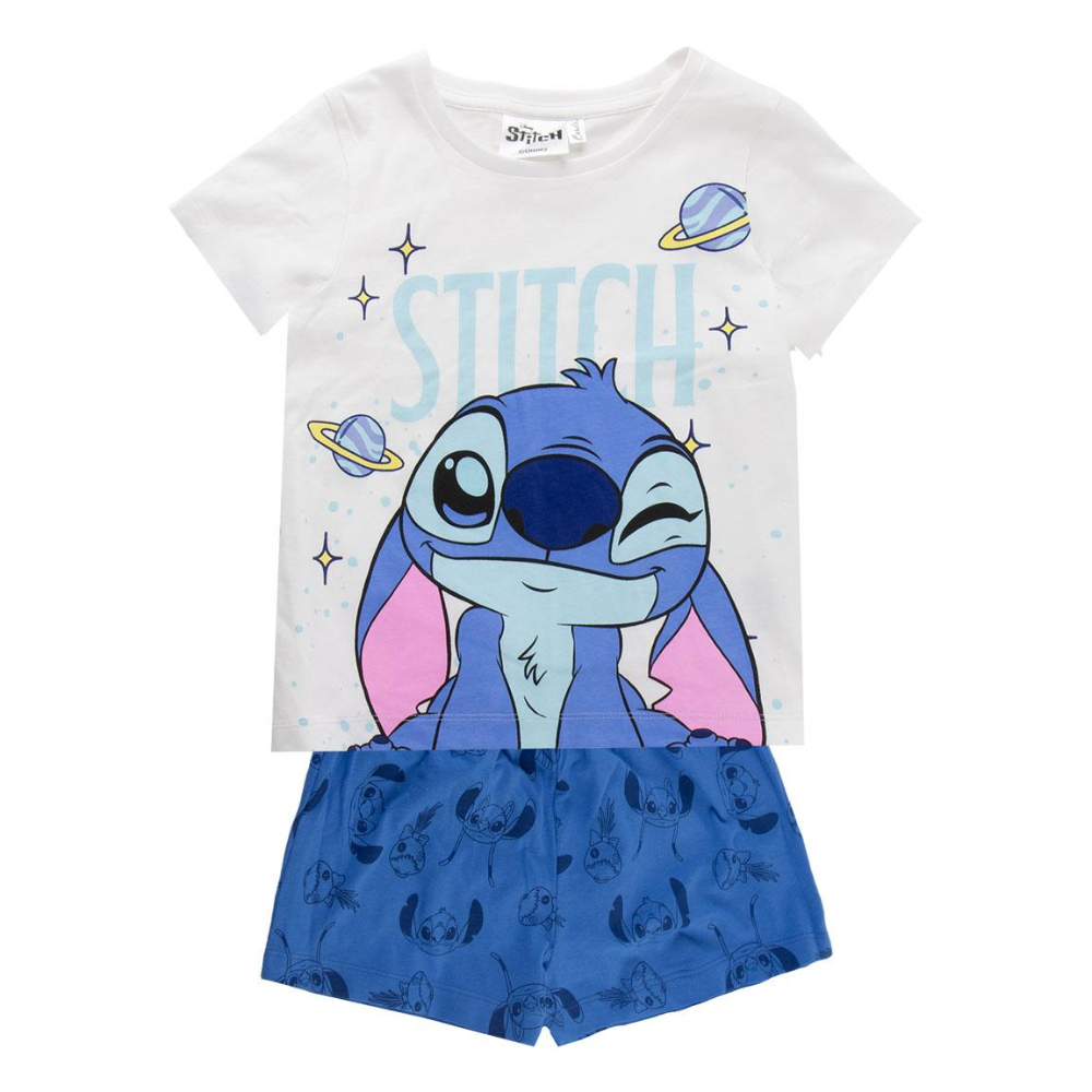 Disney Stitch Cerdá Pijama de Manga Corta Planets Azul y Blanco Niña 85831