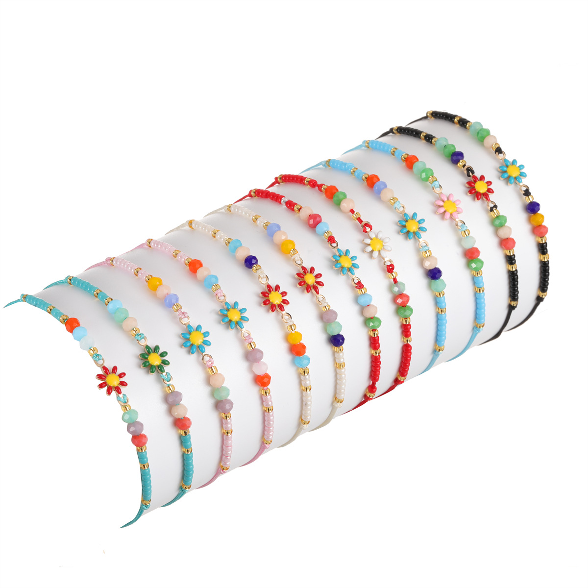 Paquete de 12 pulseras tejida con pequeñas flores de margarita, pulseras trenzadas de cuerda de la suerte, pulseras de la amistad para niñas adolescentes