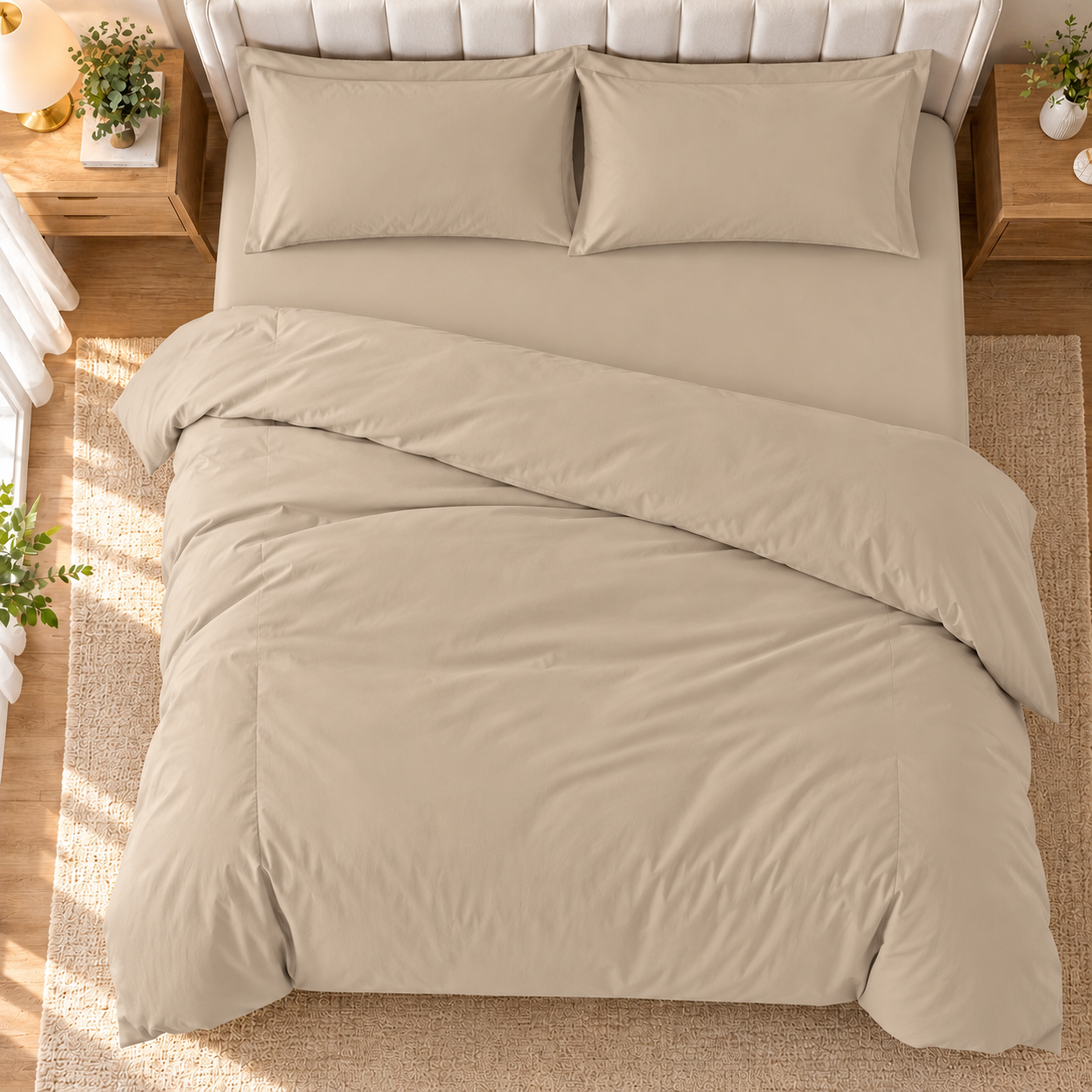 Juego de Funda Nórdica de 4 Piezas, Cama 135 y 150 cm, Fundas 200x230 y 220x240 cm, con Sábana Bajera Ajustable y 2 Fundas de Almohada, Ropa de Cama Lisa y Suave con Cremallera.