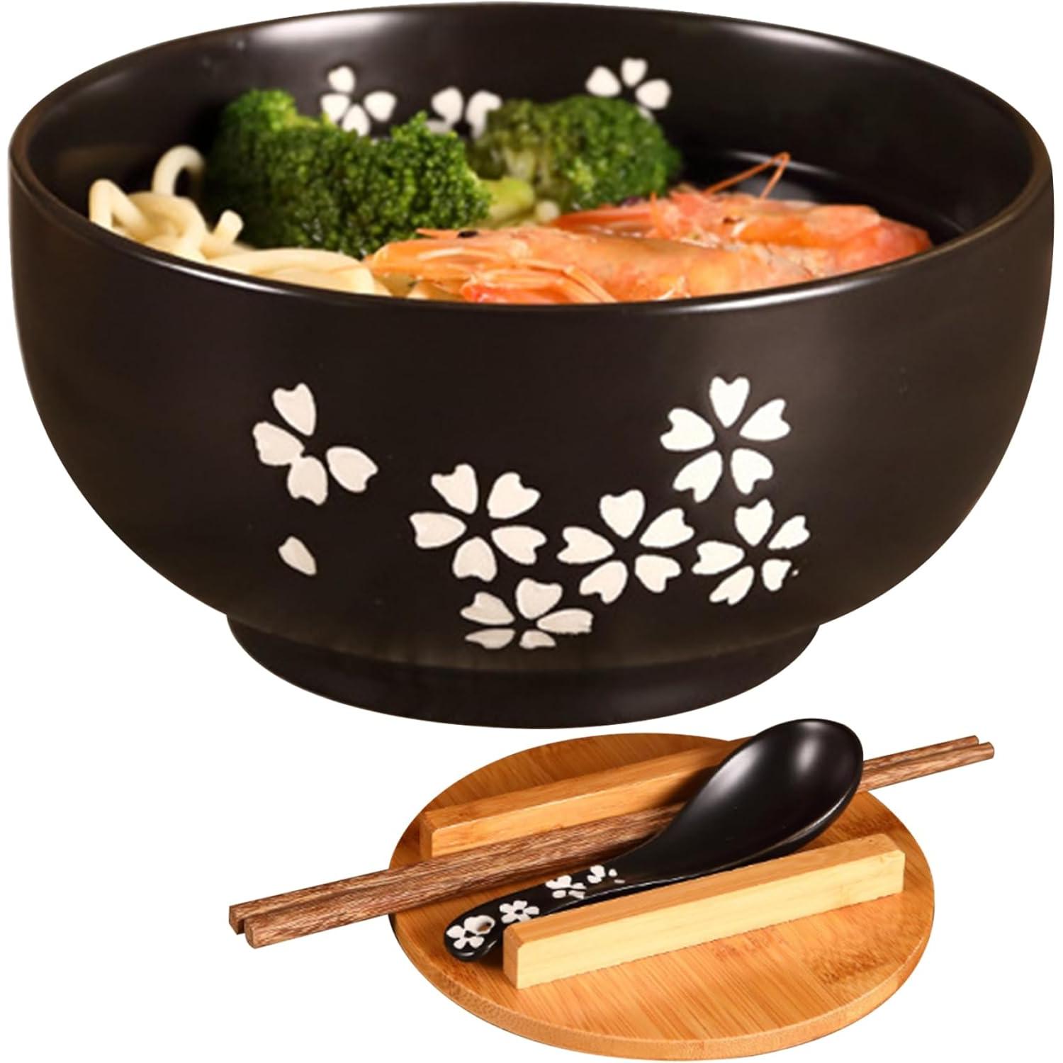 Juego de tazones de ramen de 1000 ml, tazón de ramen with Palillos y Cuchara, tazones de fideos