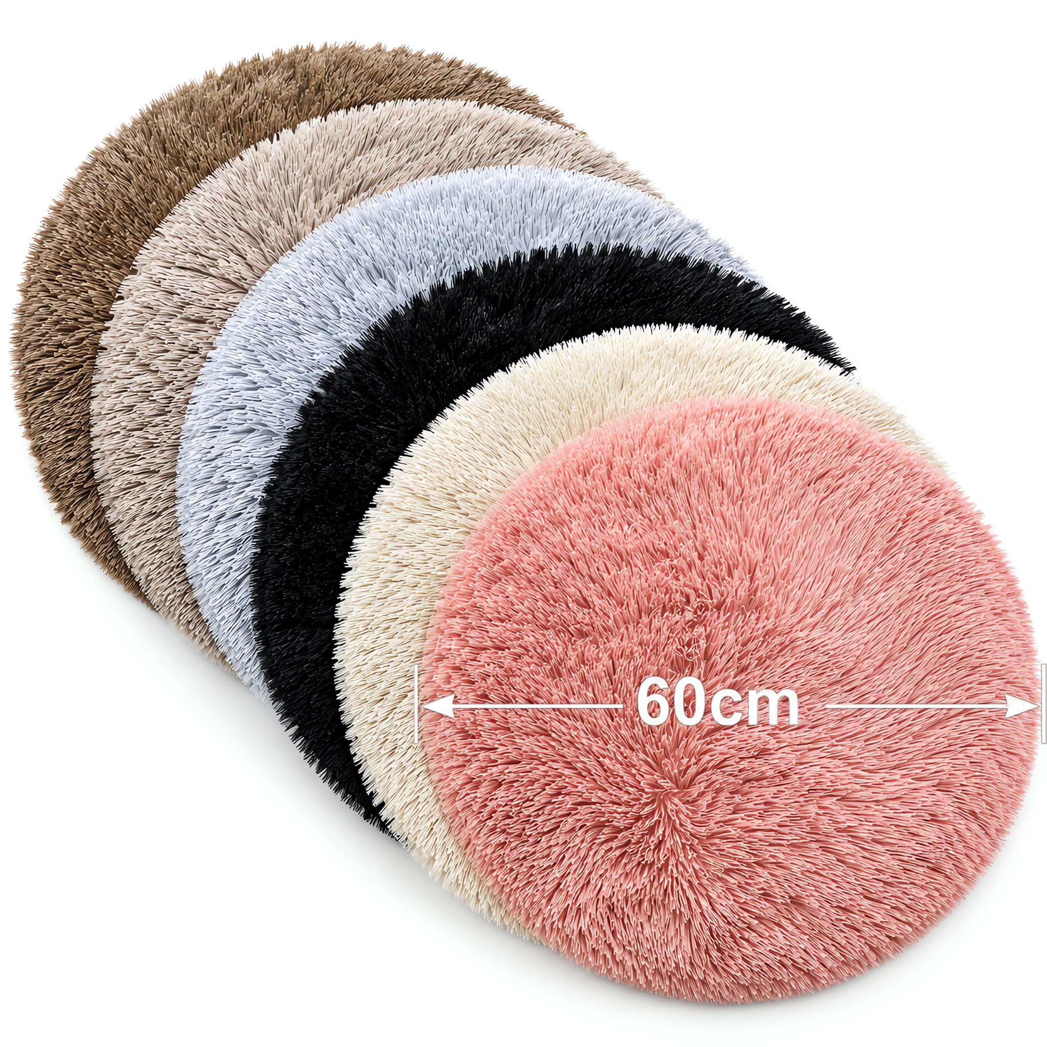Fukuro - Alfombra redonda de pelo largo felpa suave antideslizante para dormitorio salón habitación infantil 60cm 90cm 120cm