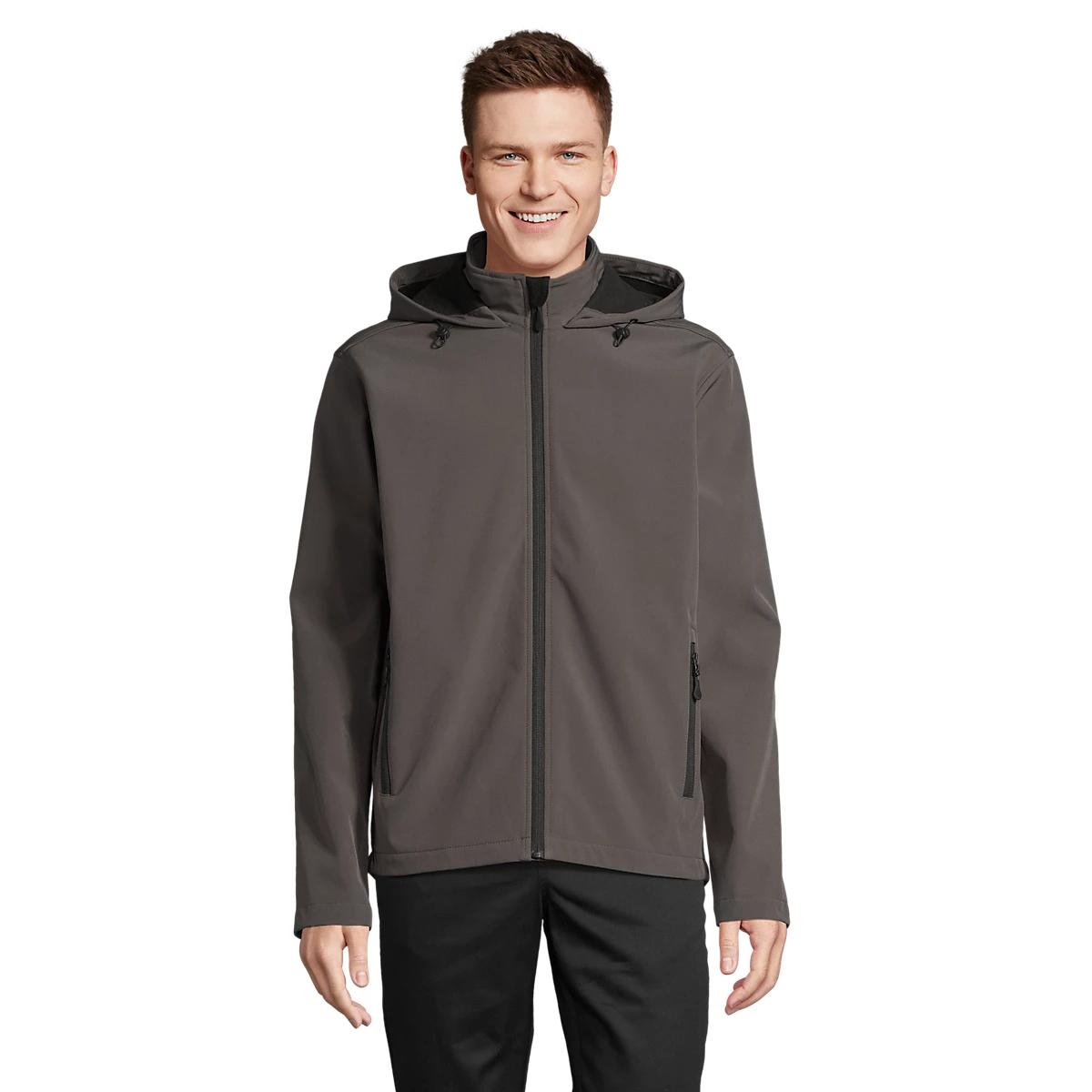 Chaqueta Softshell Eco-Responsable SOL'S RACE HOODED para Hombre, 2 Capas, Capucha Ajustable y Cremalleras Negras, Diseño Urbano y Funcional
