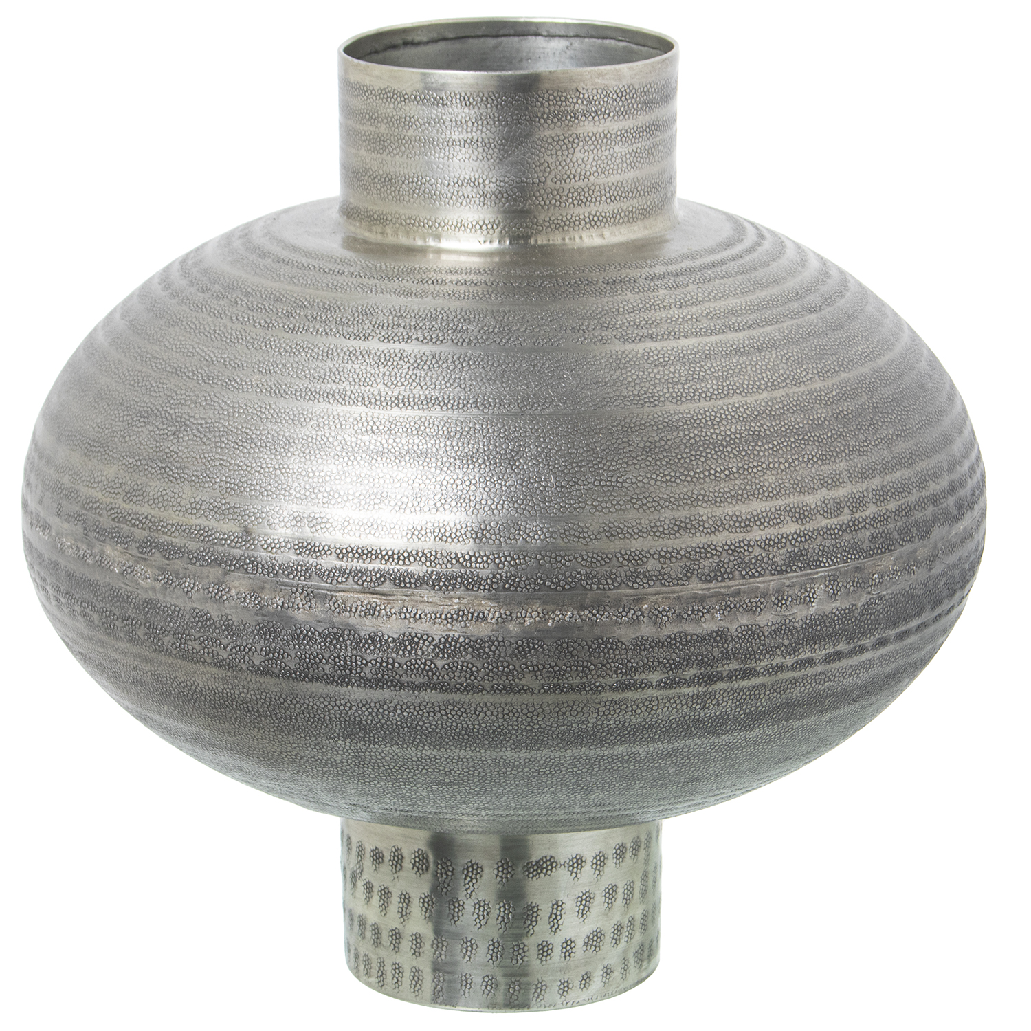 Jarron aluminio tallado plataenvejecida 33x33cm