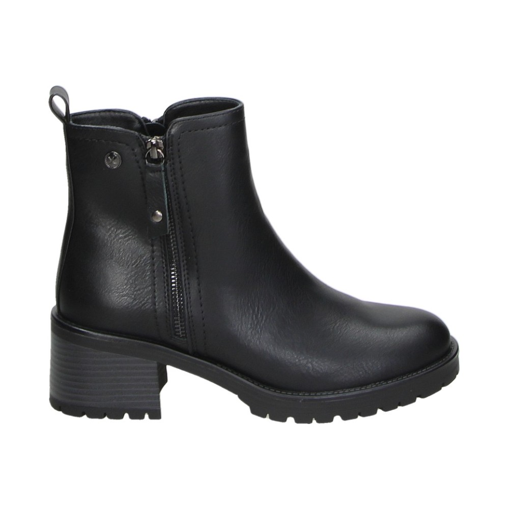 XTI | Botines de Tacón XTI para Mujer – Botines Estilosos Negros – Botines con Cremallera Lateral – Tacón Medio y con Cómodos – Vegan – Combinables – Modelo 146085
