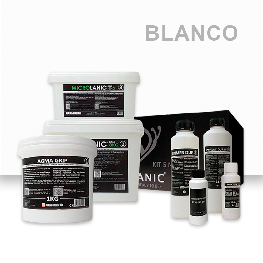 MICROLANIC - KIT MICROCEMENTO 5M² S.N.A | Especial para superficies no absorbentes | Kit microcemento 5m² listo al uso sobre azulejos | Apto para cerámica y mármol.