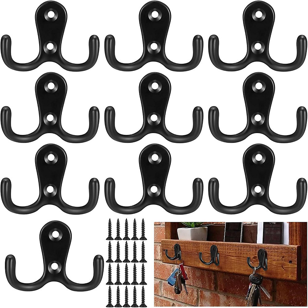CA Perchero de pared Direct Power SARL de 10 piezas, ganchos dobles con tornillos para baño y cocina.