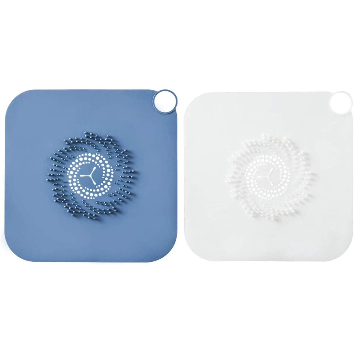 2 piezas de colador de desagüe de silicona para baño - Colador de fregadero - Filtro de ducha - Antiatascos - Atrapador de pelo - Universal - Colador de desagüe de silicona - para baño - cocina - fregadero (azul + blanco)