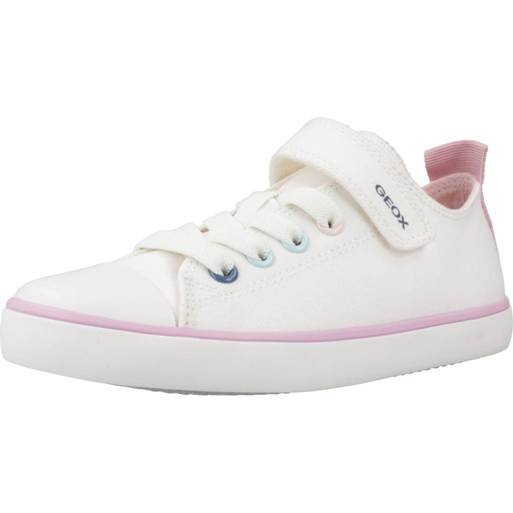 Geox Zapatillas de lona color azul C4002 y blanco J454NA, cierre de velcro y elásticos, transpiración por la suela,