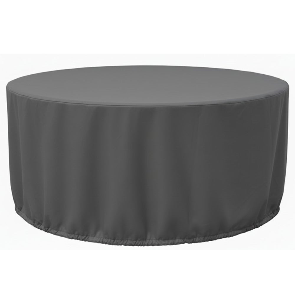 Funda Protectora Mesa redonda con Sillas, Gris, diámetro 150 cm Impermeable, Ajustable, Resistente UV, Duradera, de poliéster 190T, Bolsa con Cremallera para guardado. 150x150x60 cm. MONTY