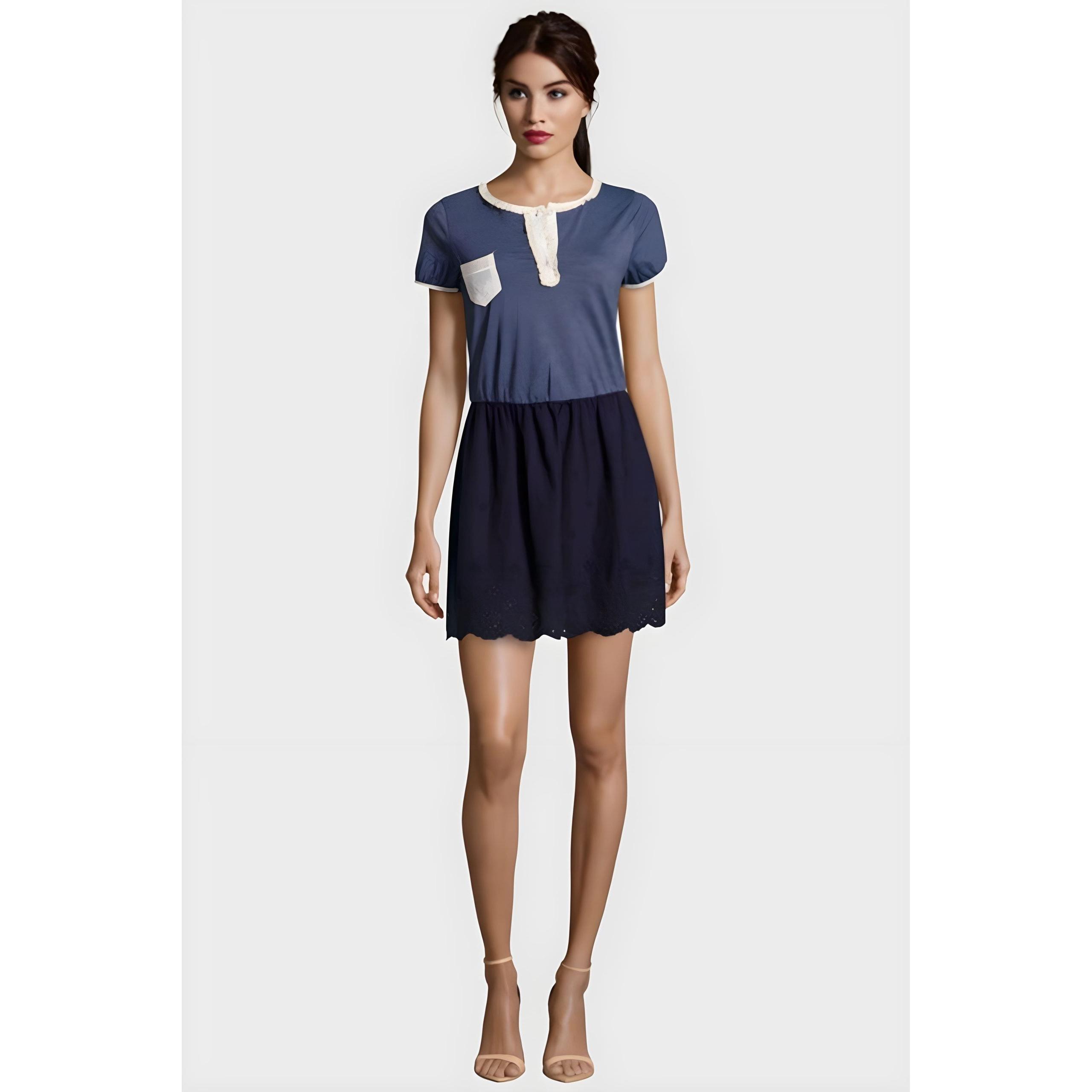 Vestido combinado bordado algodón cuello redondo manga corta mujer – Cirdy