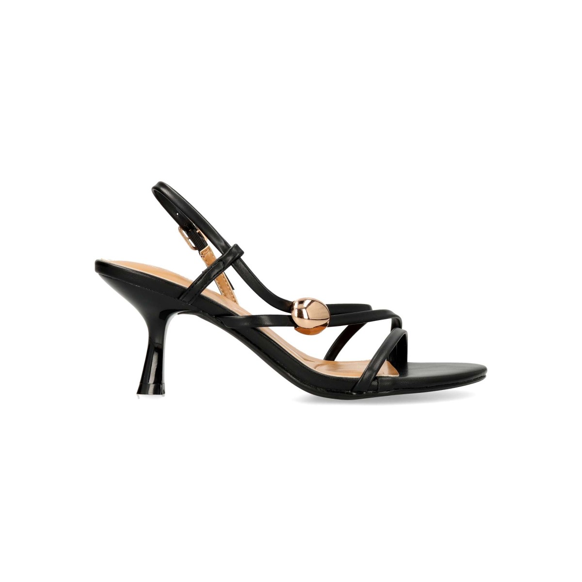 Vanessa Calzados - Sandalia de fiesta metalizada VANESSA para mujer con tiras cruzadas, cierre de hebilla, suela de goma y tacón fino de 6 cm color oro