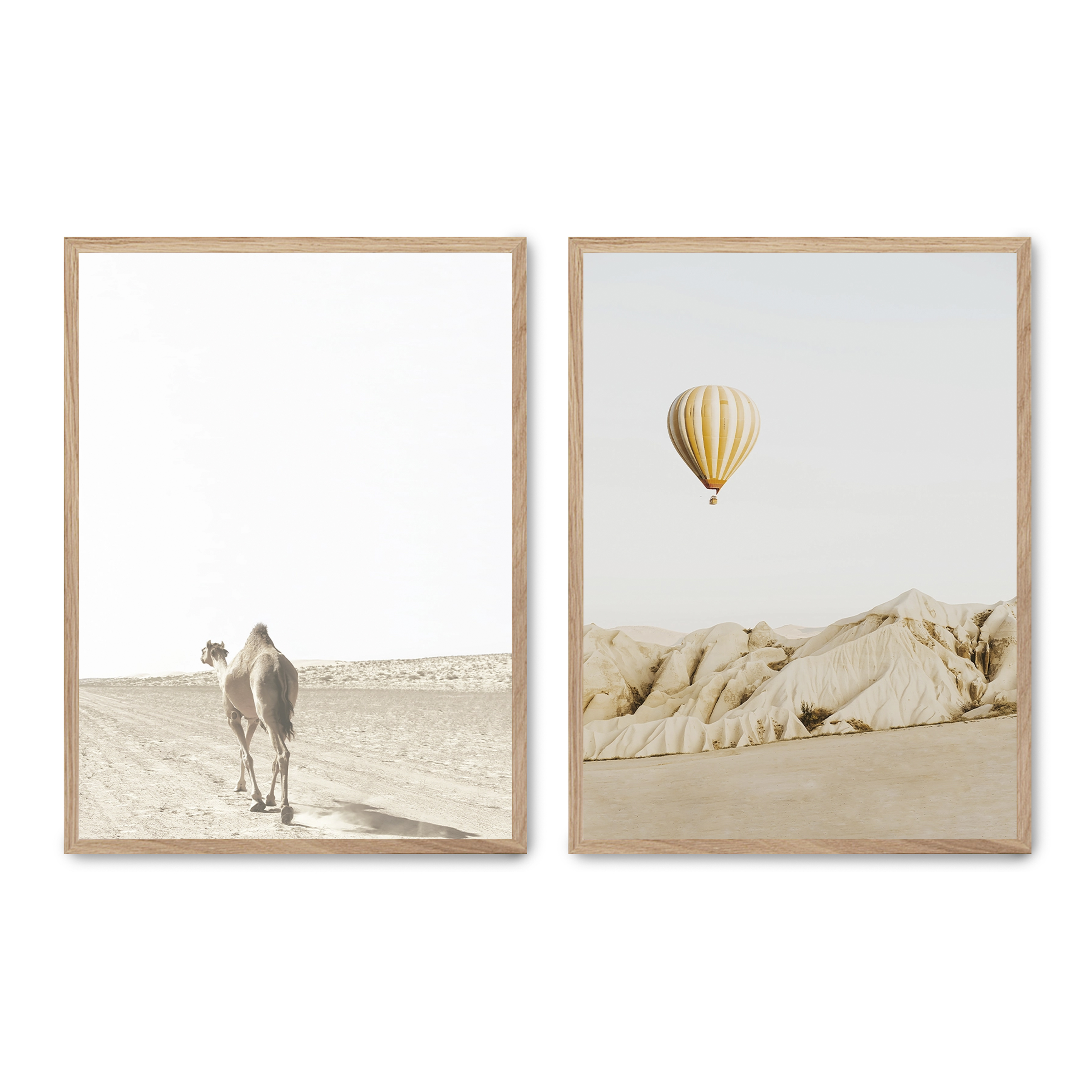 Set compuesto por dos cuadros con marco roble 30x40cm, Póster impreso en papel de calidad premium de 180gr, montado en marco de madera MDF con acabado en color roble, SETS