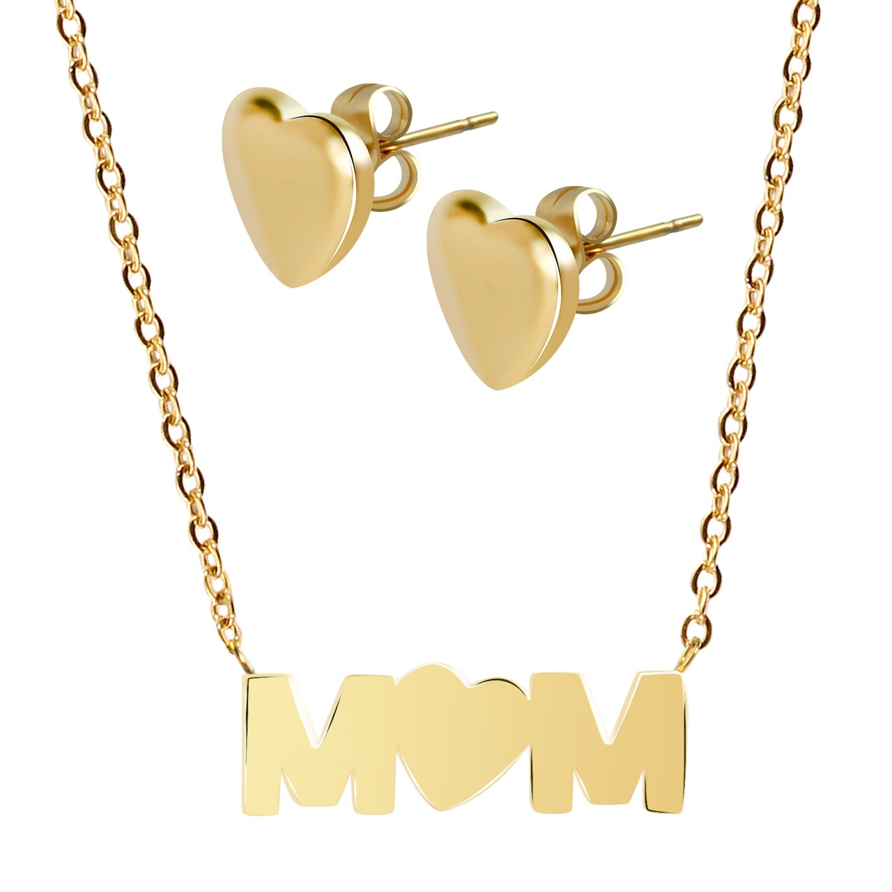 Akzent® Conjunto Collar e Pendientes Mom Dourados em Aço Inoxidável