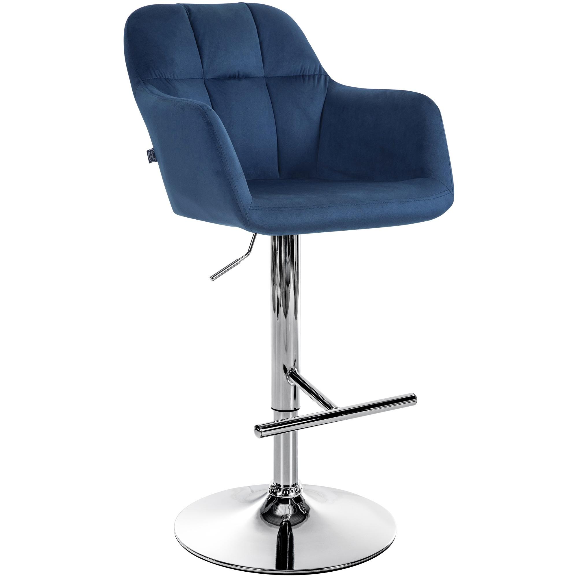 Taburete de bar Natoma en terciopelo Azul,Metal cromado