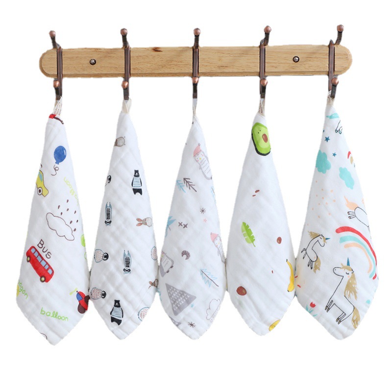CA Toalla cuadrada de seersucker de algodón puro de alta densidad, seis capas, lavada, pañuelo pequeño, toalla absorbente, babero estampado para bebés y niños