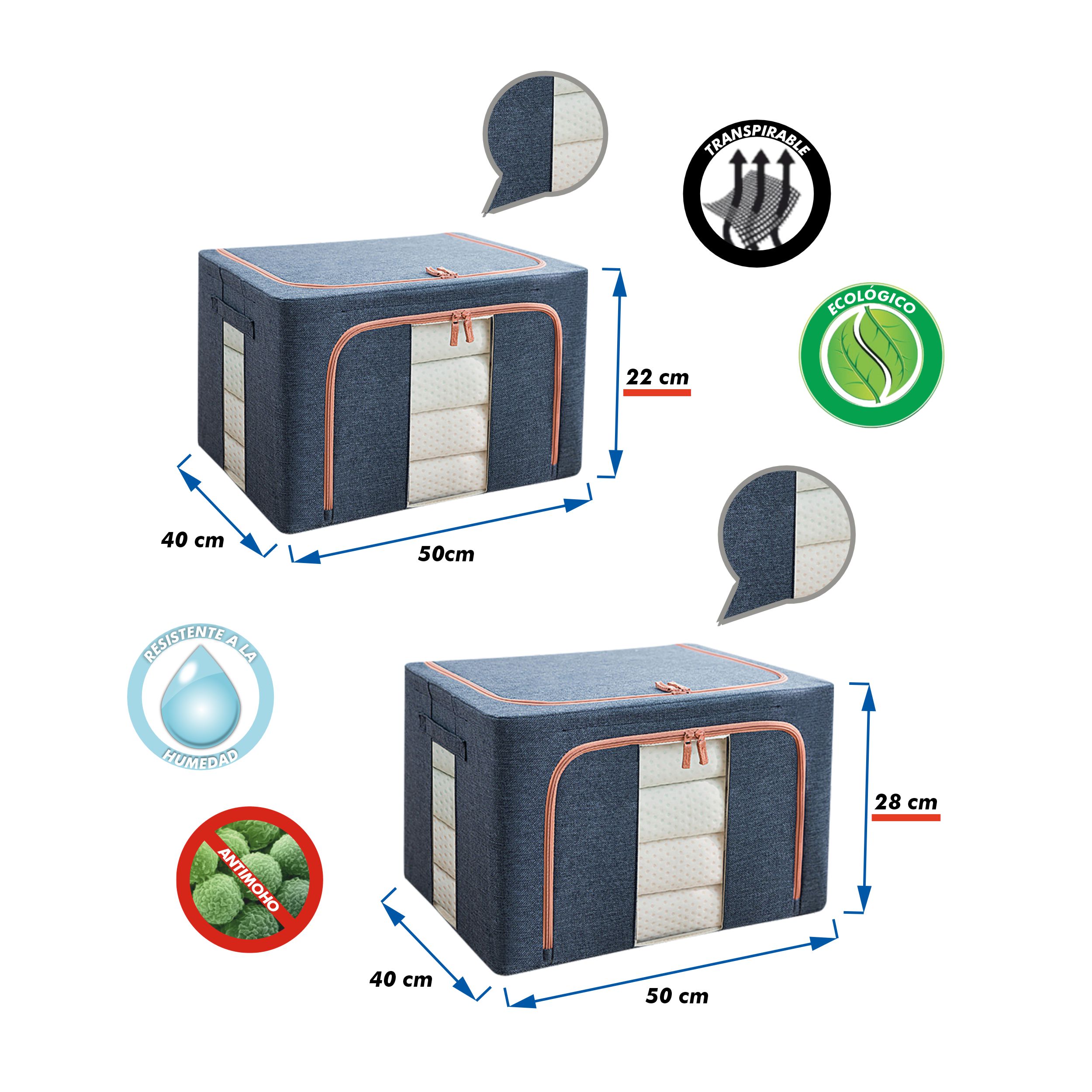 Cajas de Almacenamiento PlusCalidad - 2unidades - 50*40*22 (44L) y 50*40*28 (55L)