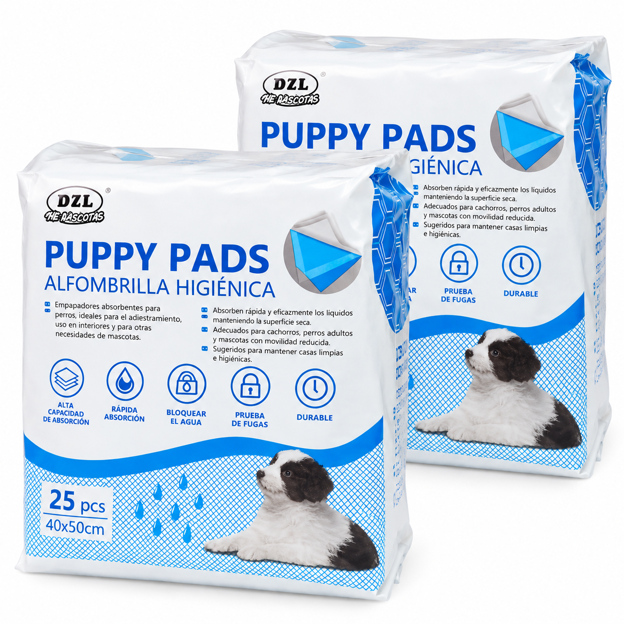 Almohadillas Higiénicas para Perros 50x40 cm, Empapadores Absorbentes con Base Impermeable, para Cachorros, Perros Adultos y Mayores, Entrenamiento y Uso en Interiores