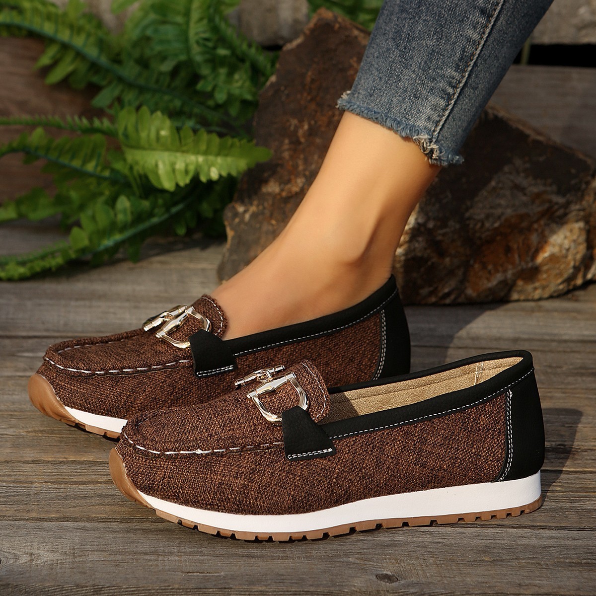 Zapatos de mujer de gran tamaño, Con metal, Planos, informales, de Tela, Talla 43, Estación Independiente