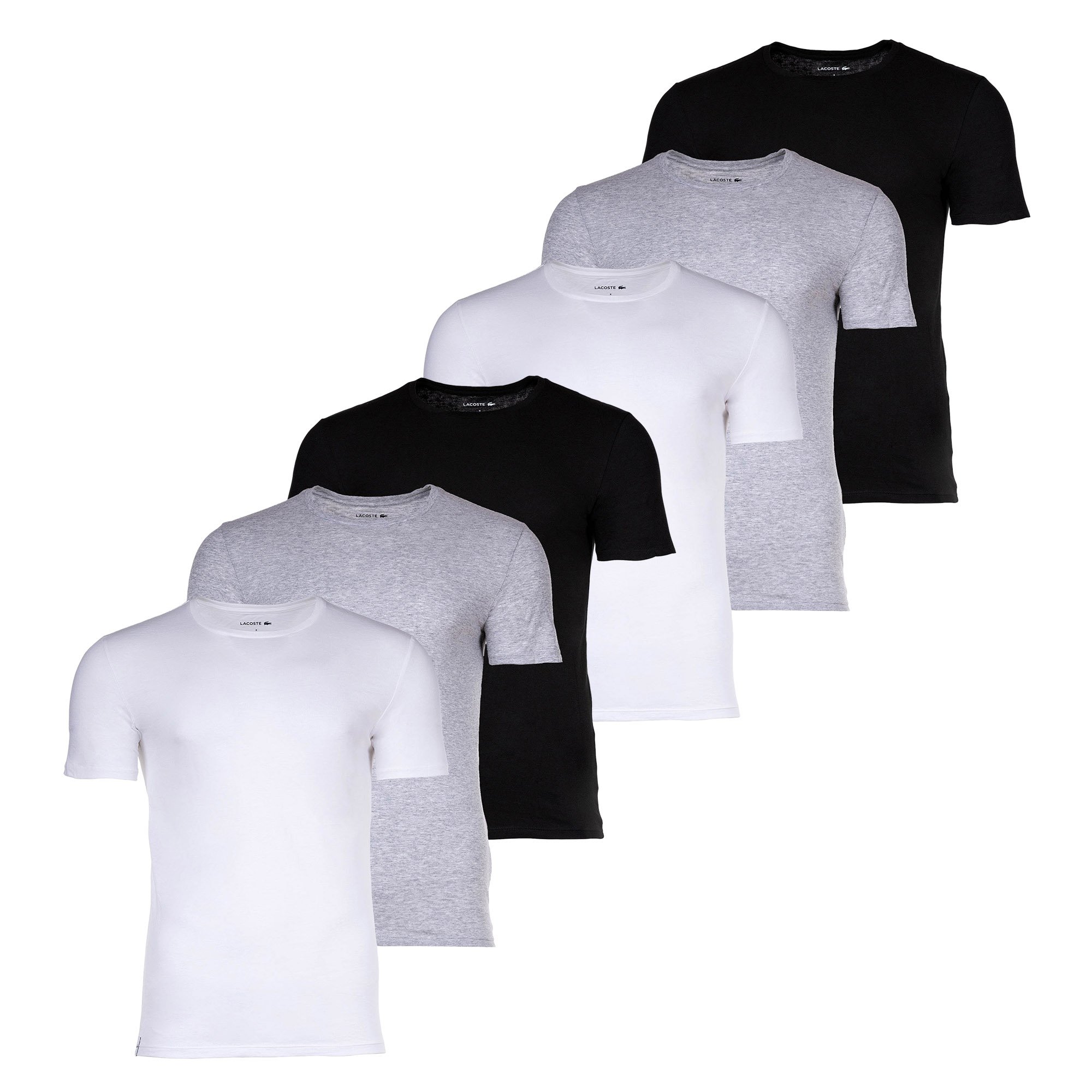 LACOSTE Lote de 6 camisetas de hombre - Essentials, cuello redondo, corte entallado, algodón, color liso.