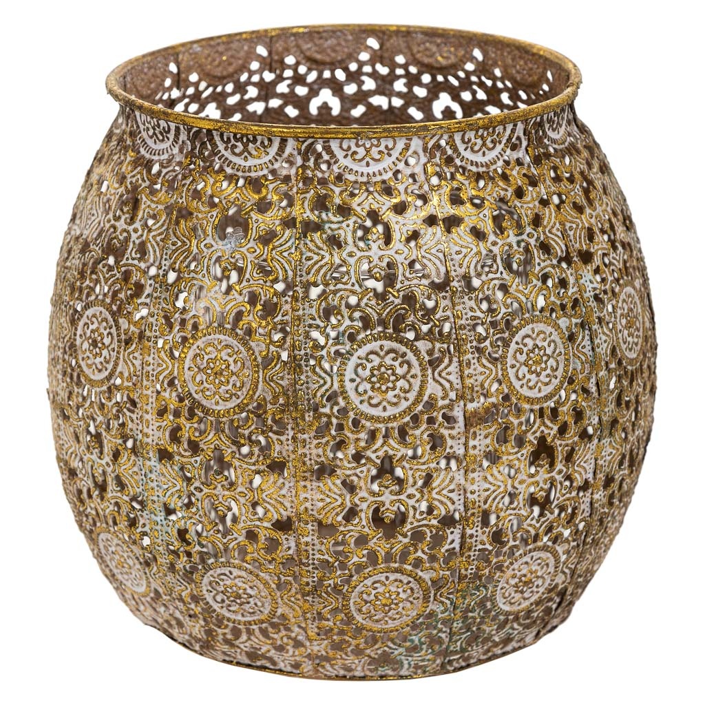 Wonderlust Deco - Portavelas de metal dorado 18x18x16.5 Dorado 18x18x16.5h cm