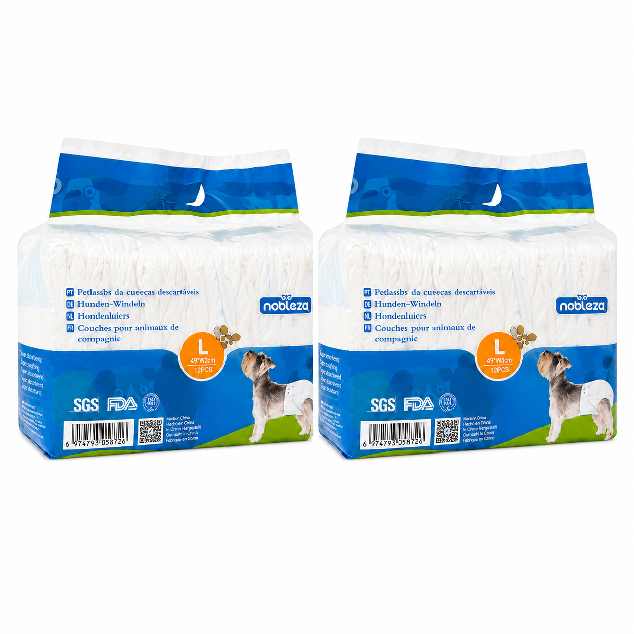 Pañales absorbentes desechables para perras, varias tallas, pack de 12 unidades