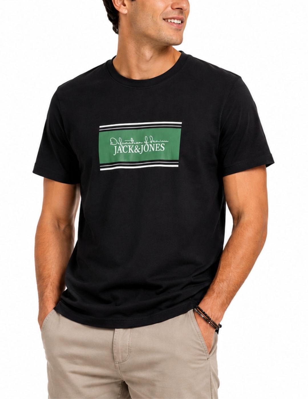 Camiseta Jack&Jones Buster negro logo manga corta de hombre