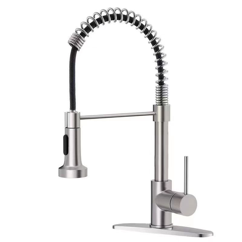 Grifo de fregadero de cocina con resorte abatible, rotación de 360 grados, grifo mezclador de agua fría y caliente