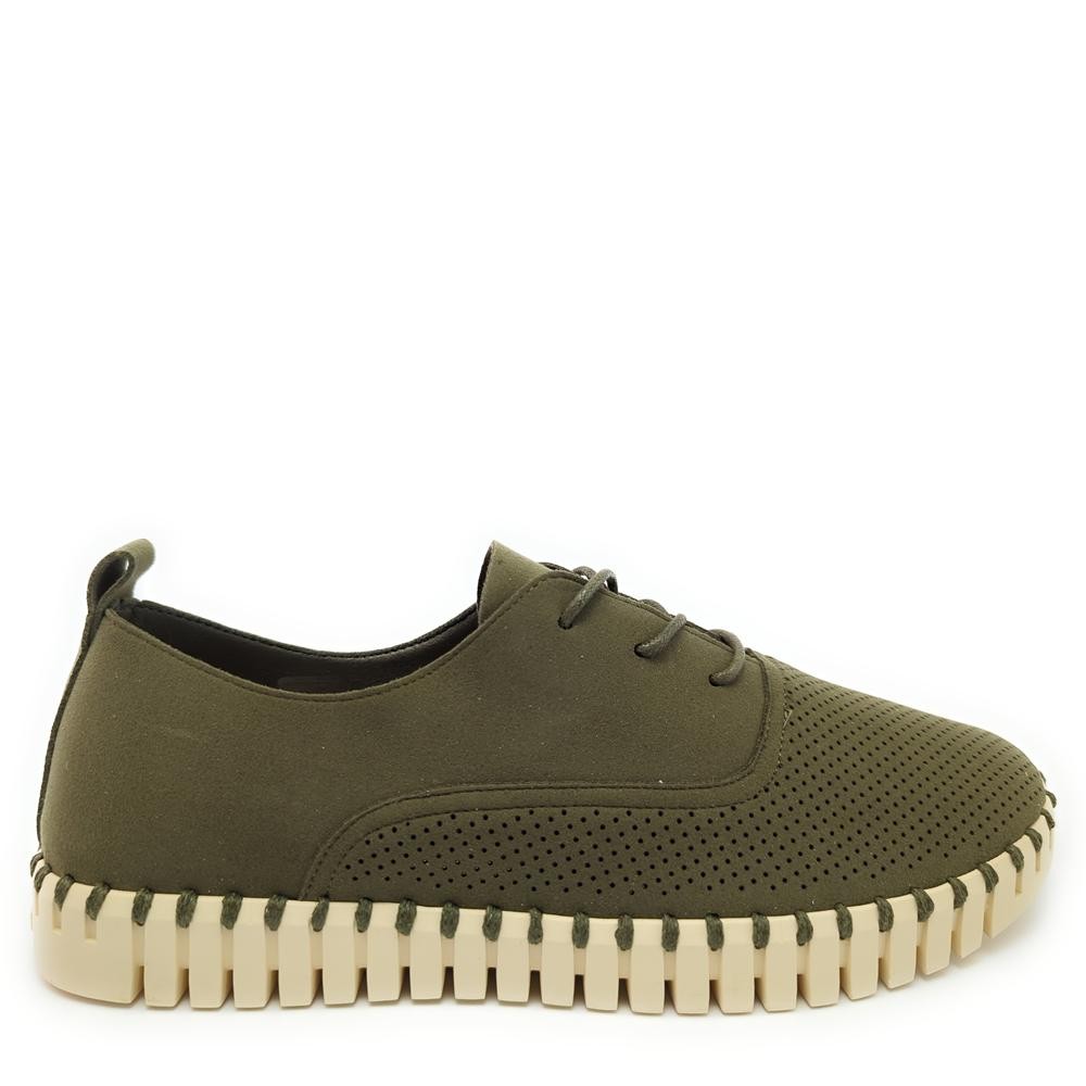 Cómoda  Deportiva para hombre Ilse JacobsenTULIP145 en fresaca microfibra reciclada perforada kaki. Ajuste cordones. Cómoda y original suela flexible de caucho cosida Altura Tacón bajo (1-3 cm) Referencia