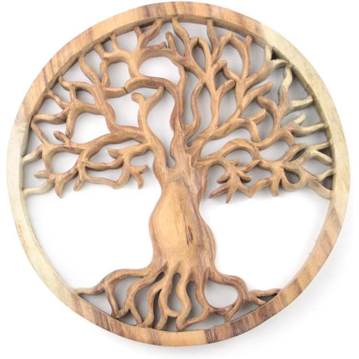 Artree | Decoración de pared Árbol de la vida de madera natural 30 cm, Adorno Colgante árbol de la vida hecho a mano en madera natural para colgar en el hogar o comercio