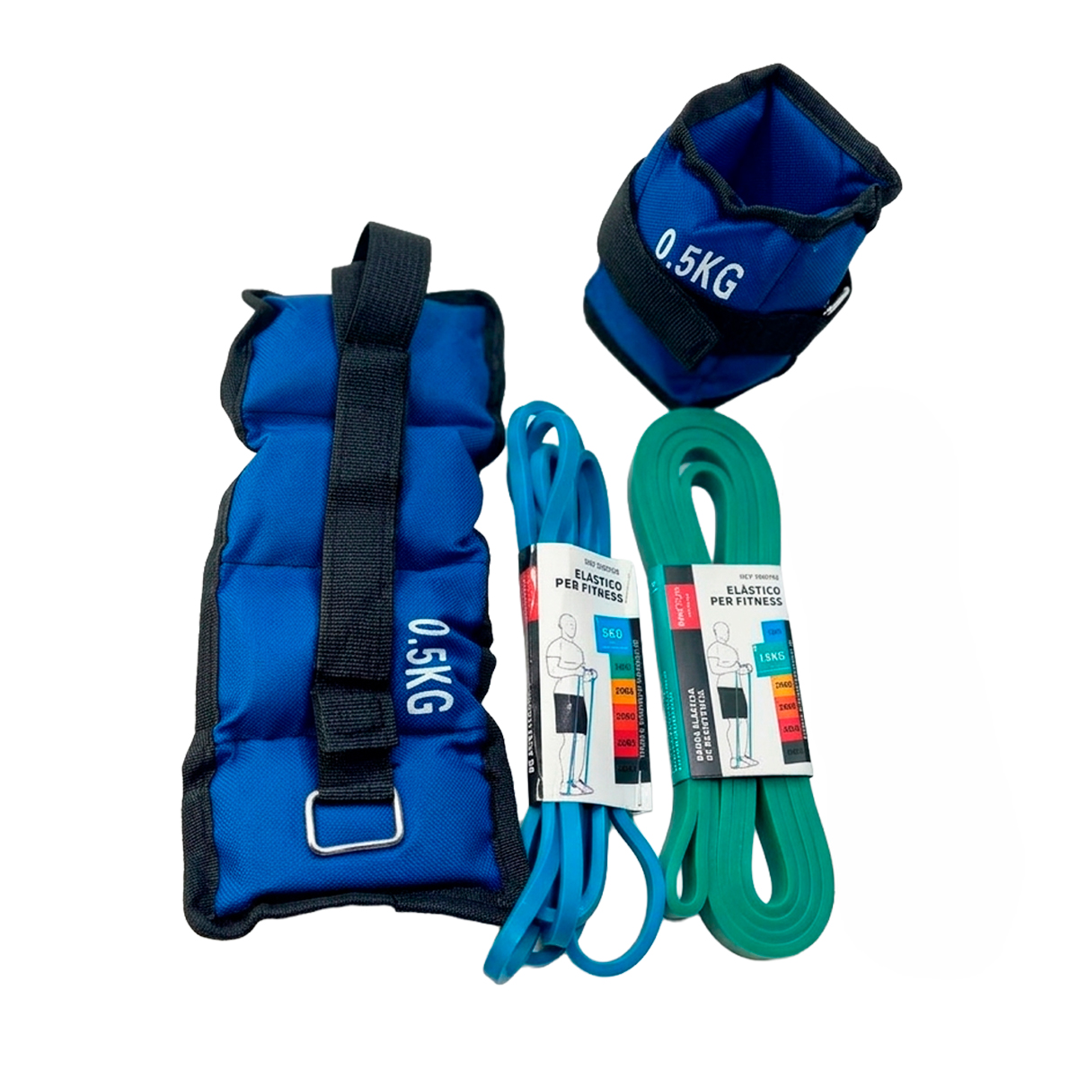Kit de Entrenamiento Inicial: Pesas Tobilleras 2 x 0.5kg + Set de Bandas Elásticas de 5 y 15 kg - Kmt Style