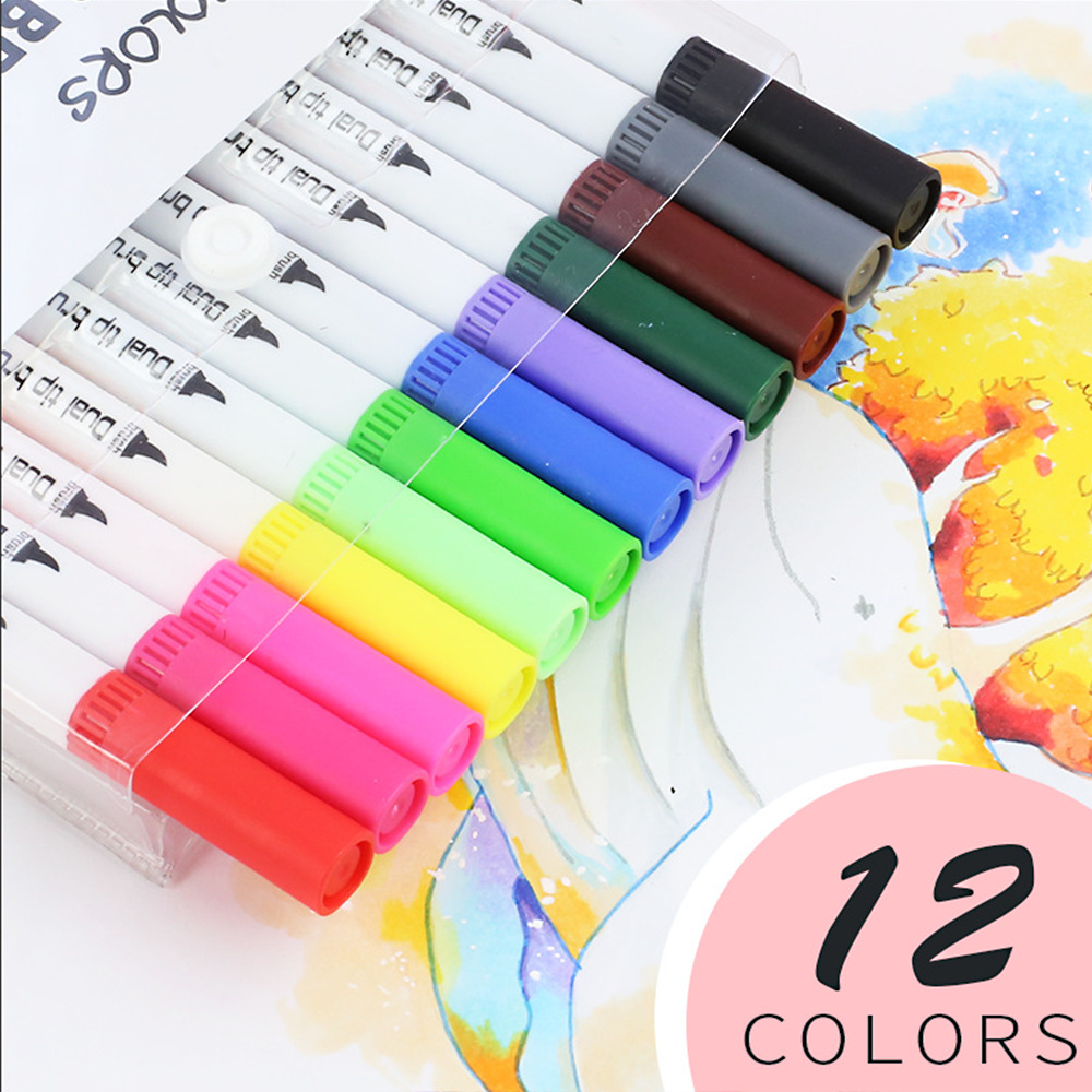 CA Rotuladores artísticos de colores para bocetos, Juego de dibujo de doble cabeza, pincel de pintura de acuarela, suministros de papelería, 12-100 piezas