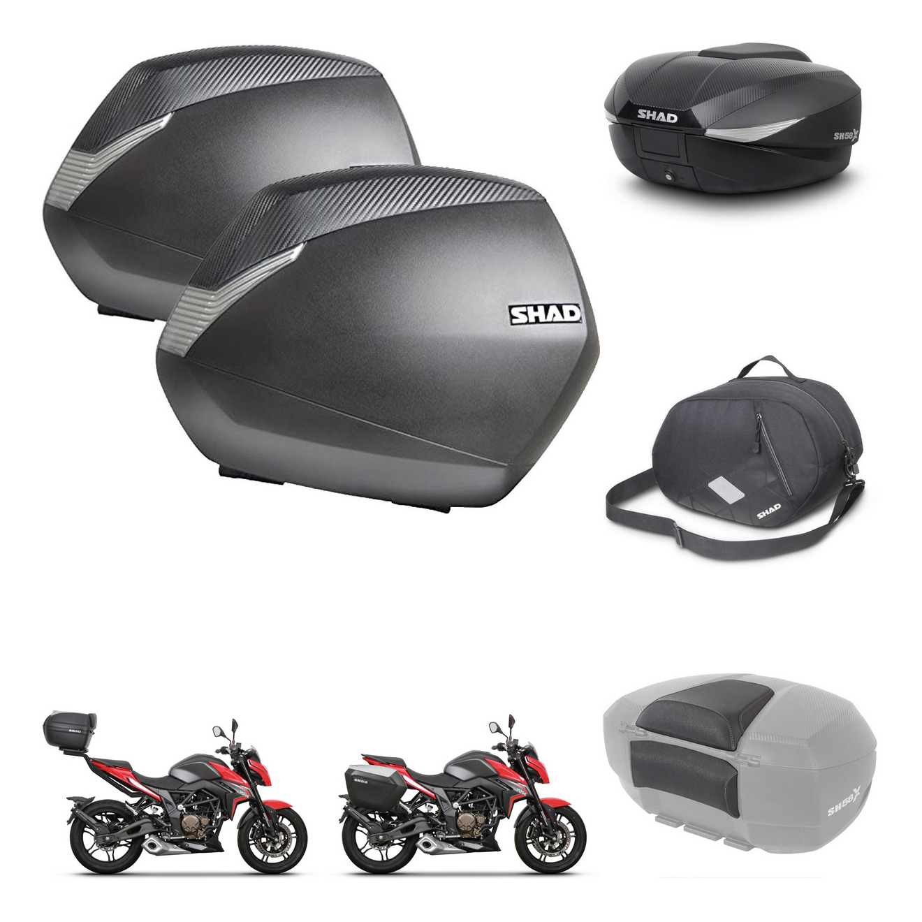 Baul Trasero + Maletas Laterales + Accesorios + Herraje 3P + Herraje Montaje Sh36 Sh 36 Sh58x KIT-261369