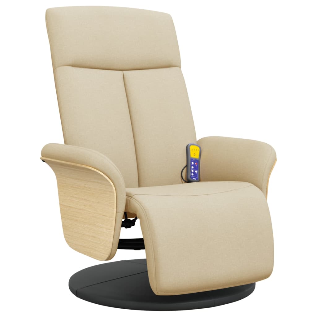 vidaXL Sillón reclinable de masaje con reposapiés tela color crema