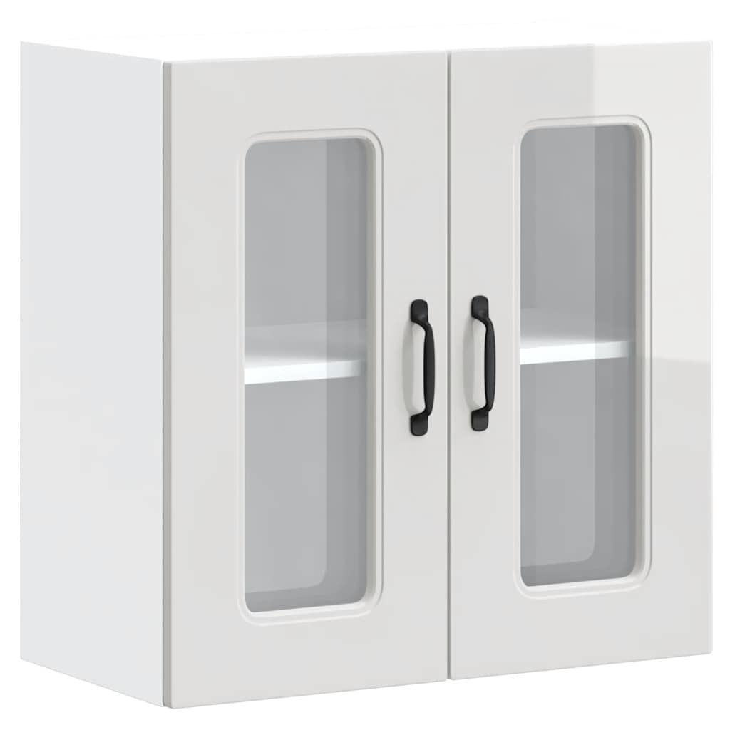 vidaXL Armario de cocina de pared con puerta de cristal "Kalmar" de, madera de ingeniería blanca brillante