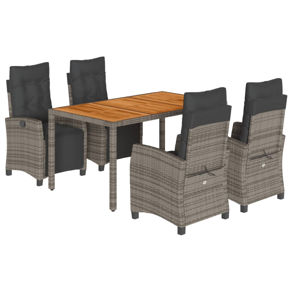 vidaXL Set comedor de jardín 5 piezas con cojines ratán sintético gris