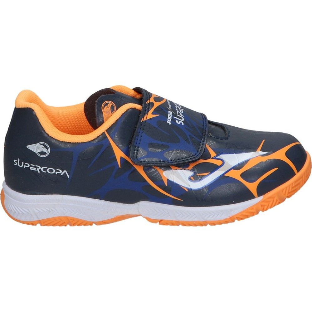JOMA | Zapatillas de Fútbol Sala Joma Super Copa Jr para Niño – Zapatilla Sala en Color Azul Marino con Detalles de Naranja – Deportivas Fútbol Sala con Cierre Adherente – Estilo Deportivo – Cómodas – Modelo SCJW2503INV