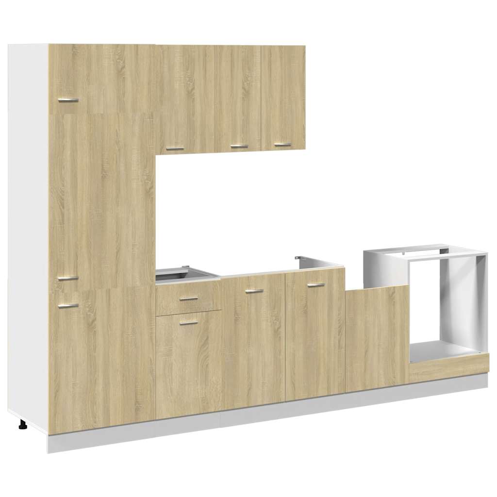 vidaXL Conjunto de armarios de cocina "Lyon" de 7 piezas de madera de ingeniería de roble Sonoma