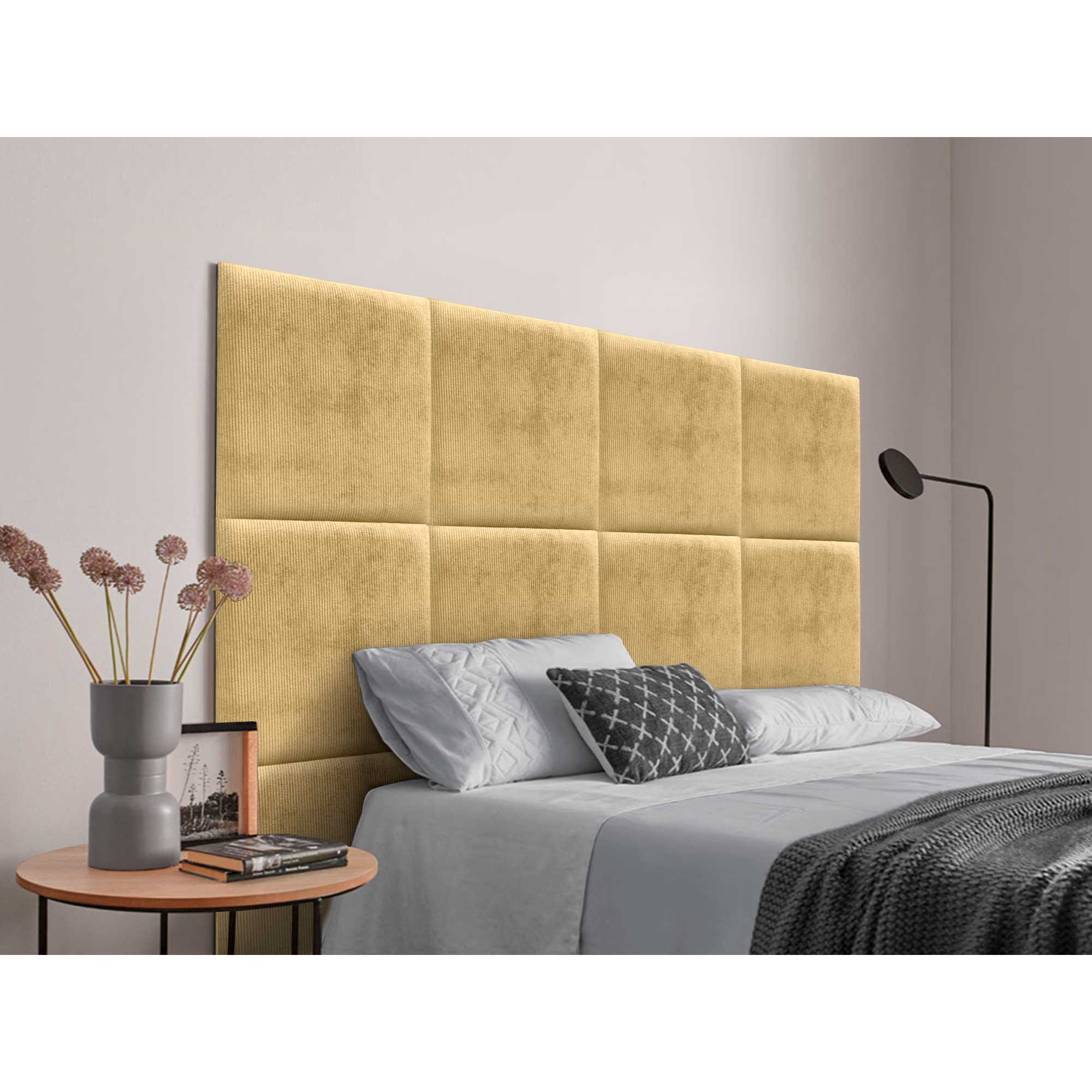 DHOME Cabecero Tapizado Compuesto de Paneles Autoadhesivos Intercambiables de Pana Premium Cama Lujo Dormitorio Acolchado