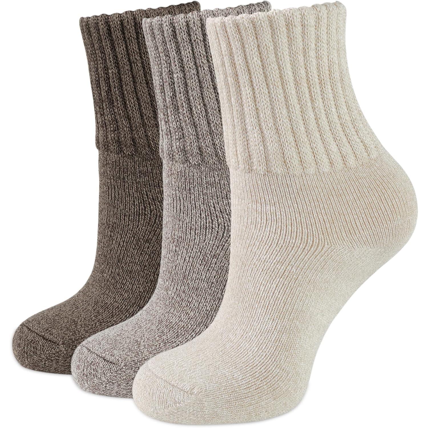 TK 3 Pares Calcetines Tobilleros Térmicos Mujer Calcetines Calientes de Invierno Sin Costuras Calcetines Frio Extremo Antiampollas Calcetines de Algodón Grueso Blanco Negro Gris Marrón Beige