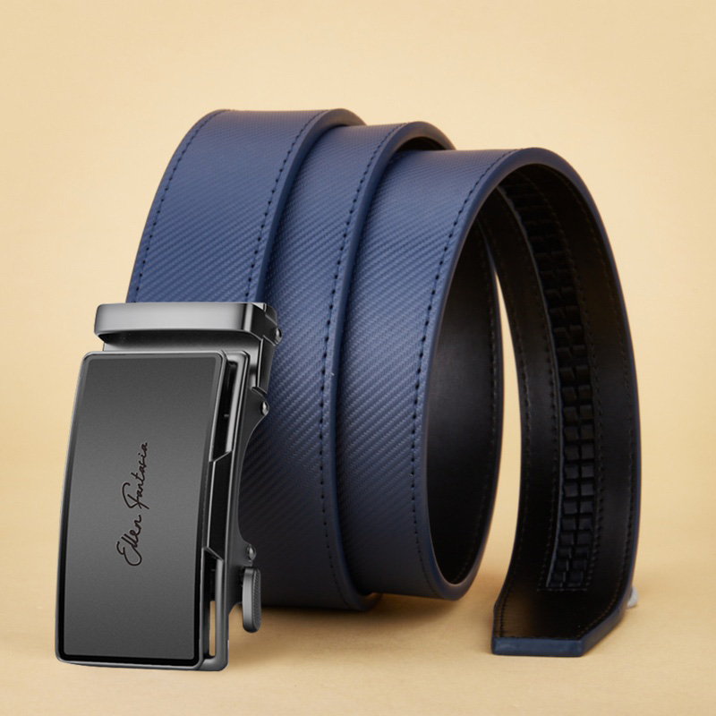 TK Cinturón Para Hombres Azul Con Rayas Cierre Automático Moda Cinturones De Cuero Genuino Diseñador Para Jeans