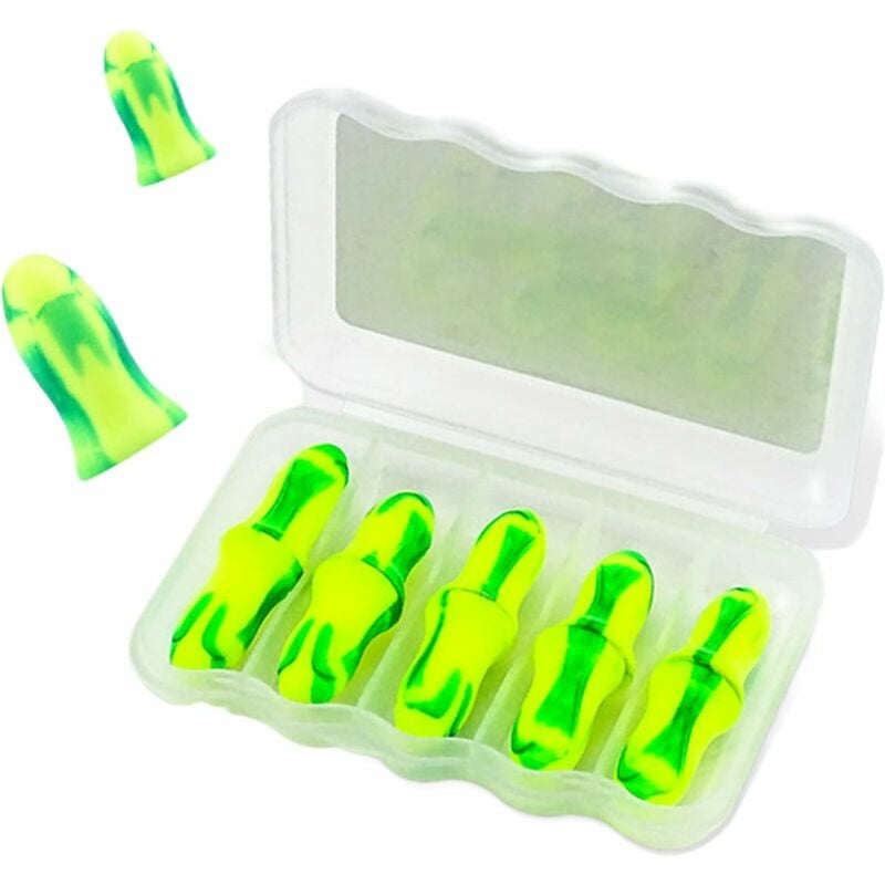 CA 10 pares de tapones para los oídos de espuma verde ultrasuave con reducción de ruido de 38 dB SNR para dormir, roncar, trabajar, viajar, disparar y en situaciones ruidosas.