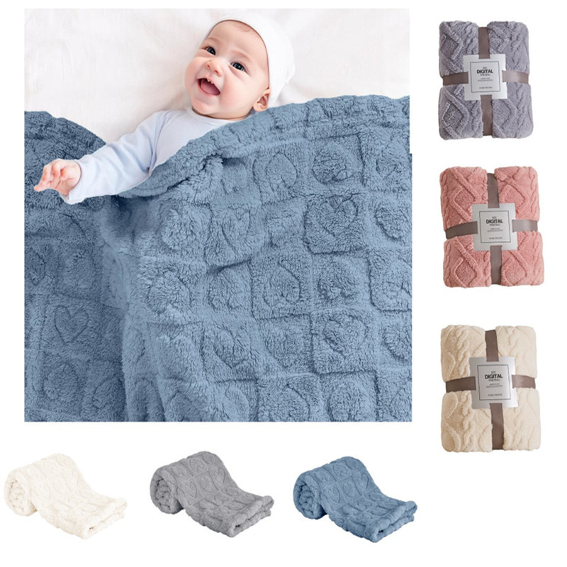 OmHO Manta gruesa para bebé, de franela jacquard de color puro, de felpa para niños, suave manta de coral polar para bebé