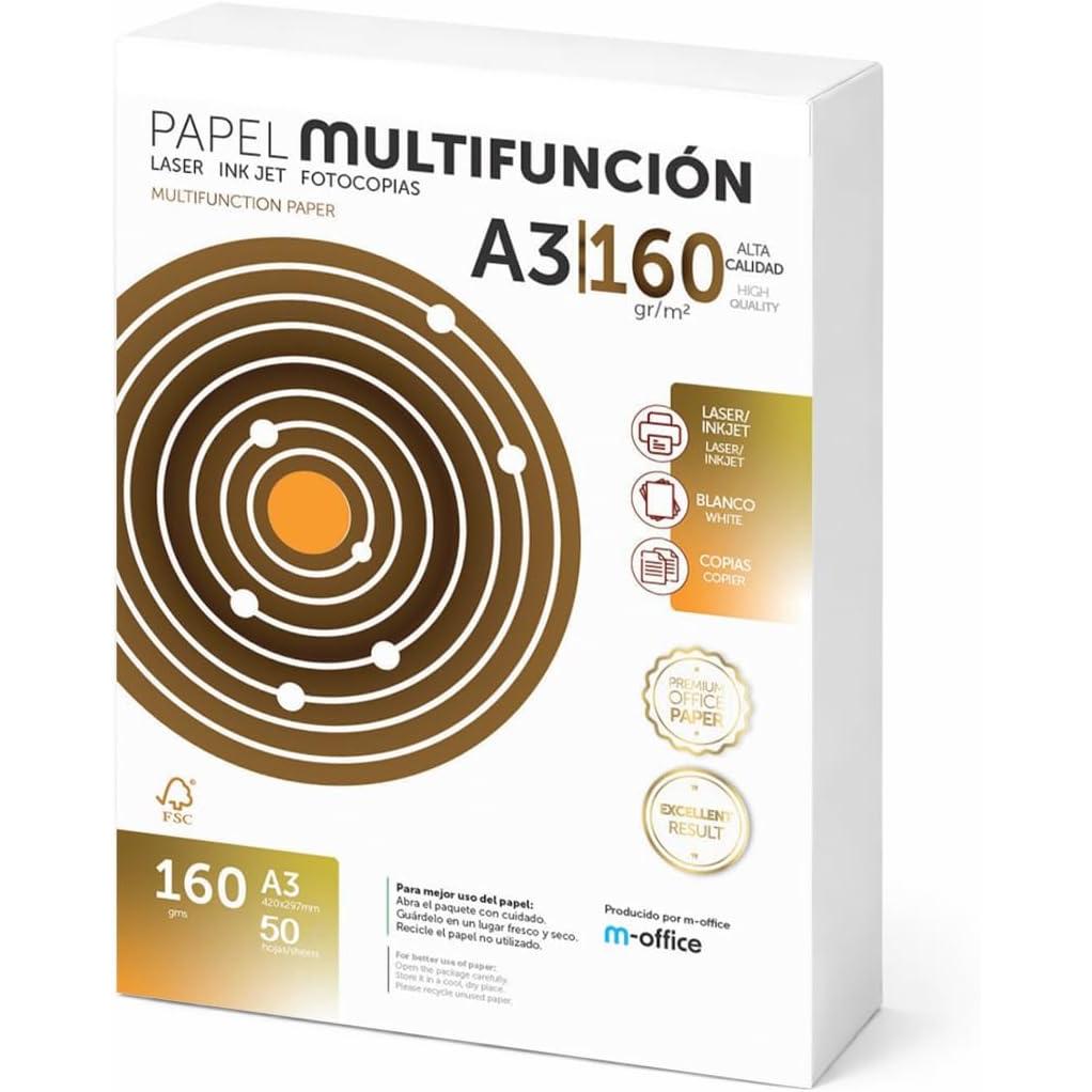 Folios A3 de Gramaje vairable y cantidades varias, Papel Multiusos para Impresora, Folios para Impresoras Laser y de Inyección, Fotocopiadora, Fax, Para uso Oficina, Material Escolar, Paquete folios. m-office