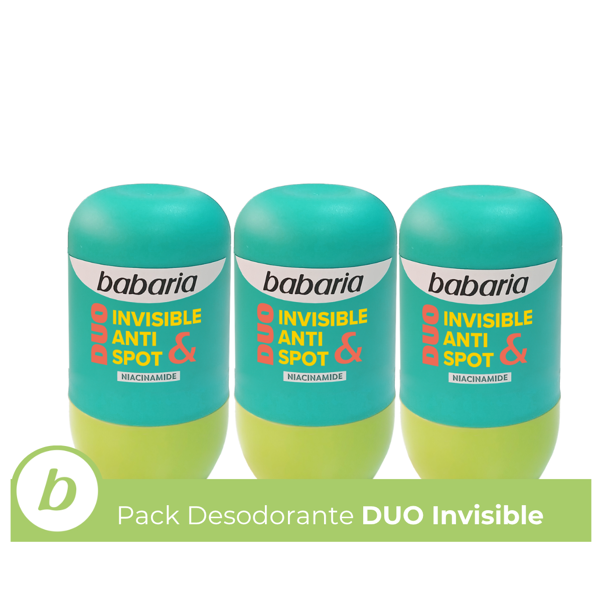 Babaria - Desodorante Mujer y Hombre Duo Invisible&AntiSpot Pack 3 | Sin alcohol | Protege de la Sudoración 24h | Evita Manchas en la Ropa | Vegano | 50 ml