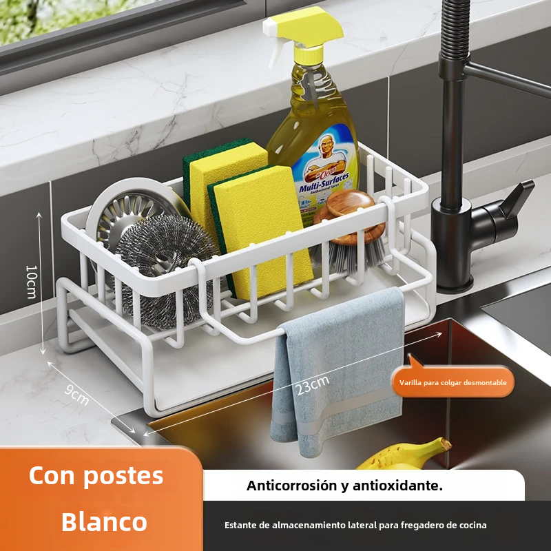 TK Escurridor de acero inoxidable para fregadero de cocina, soporte de eonja para almacenamiento de grifo, jabón, toallero, estante organizador, accesorios de cocina