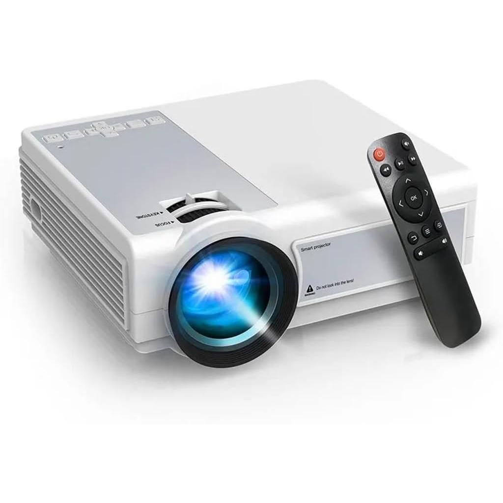 Proyector Inteligente 1080P Nativo con Soporte 4K, WiFi 5G y Bluetooth 5.0, Android TV Integrado, Altavoces Estéreo SRS de 3W, Brillo 12.000L, Zoom 50%-100%, Pantalla de 40 a 200”, Portátil con Bolsa y Trípode, Cine en Casa, Exterior, Gaming y Fiesta