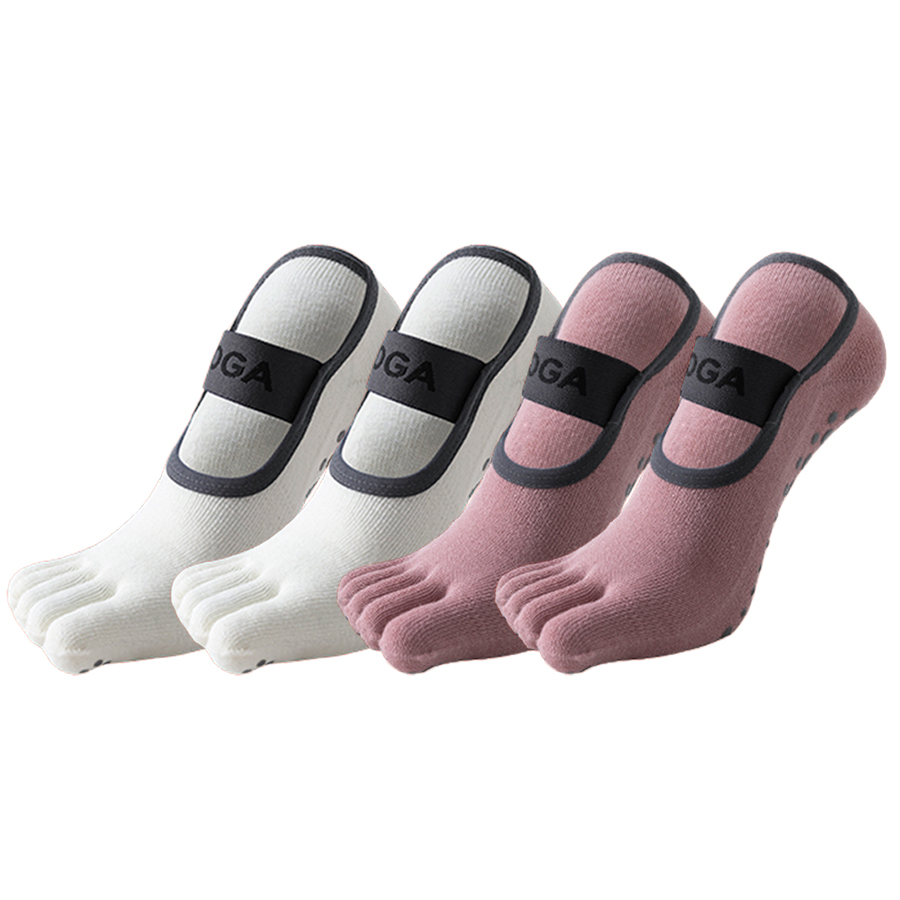 TK 4 Pares De Calcetines De Yoga Para Mujer Antideslizantes Fitness Pilates Separadores De Dedos Poliéster Y Algodón