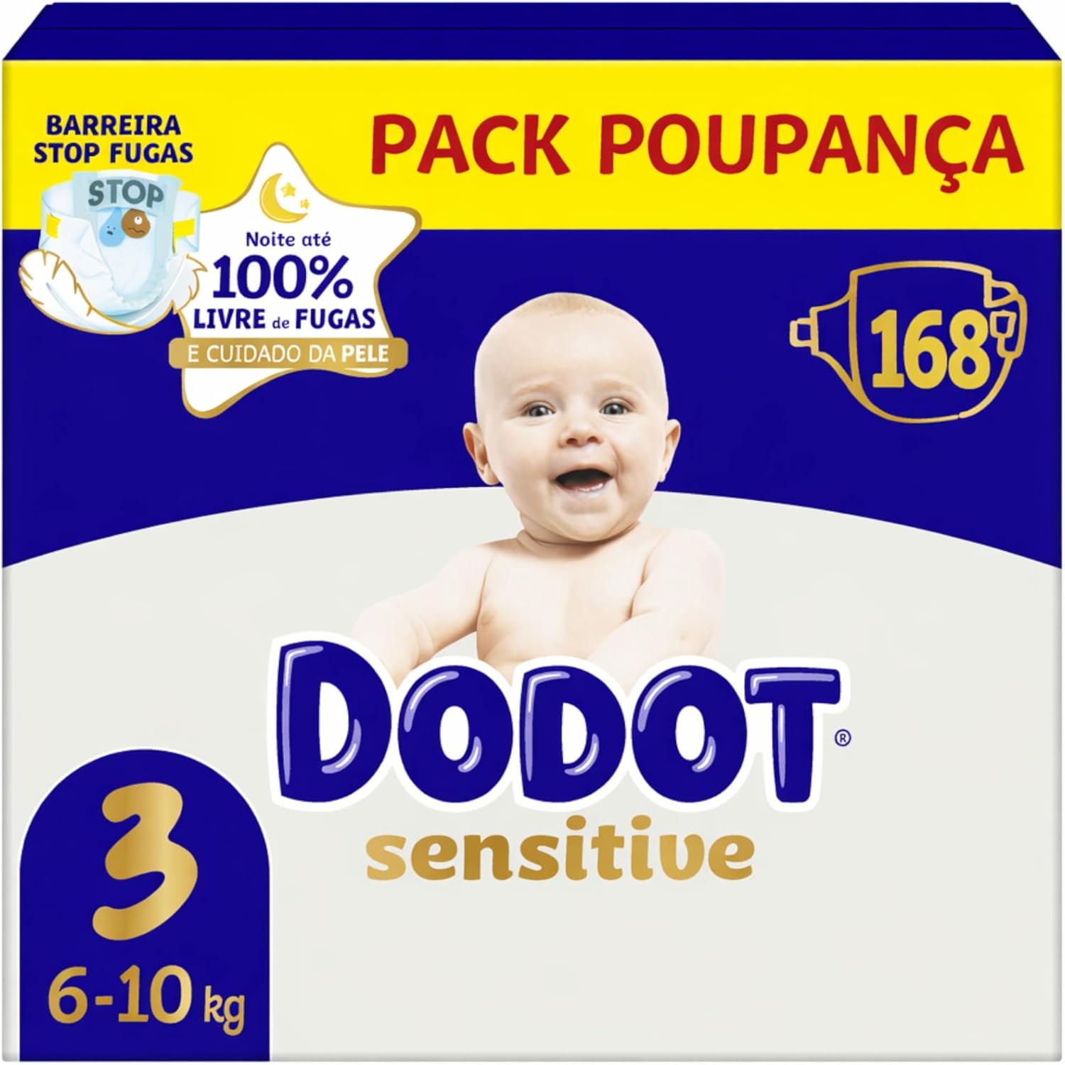 Dodot - Pañales Sensitive T3 talla 3 para piel sensible con absorción rápida, pack de 168 unidades suaves y cómodas