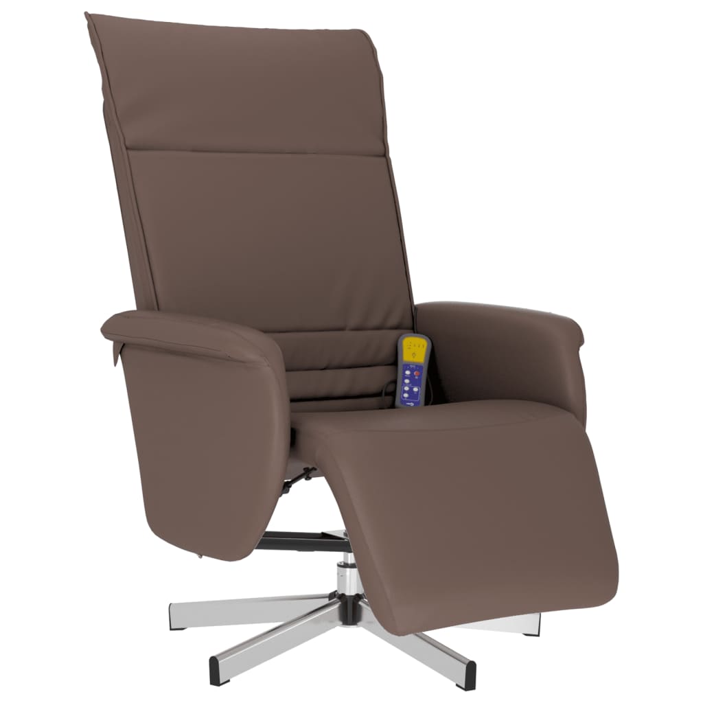 vidaXL Sillón reclinable masaje con reposapiés cuero sintético marrón